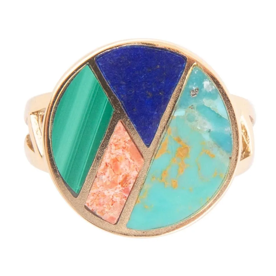 Art Deco Colorful Inlay Golden Ring sold by Barse product image thumbnail 3