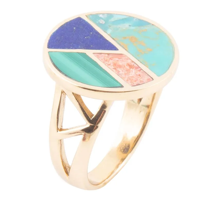 Art Deco Colorful Inlay Golden Ring sold by Barse