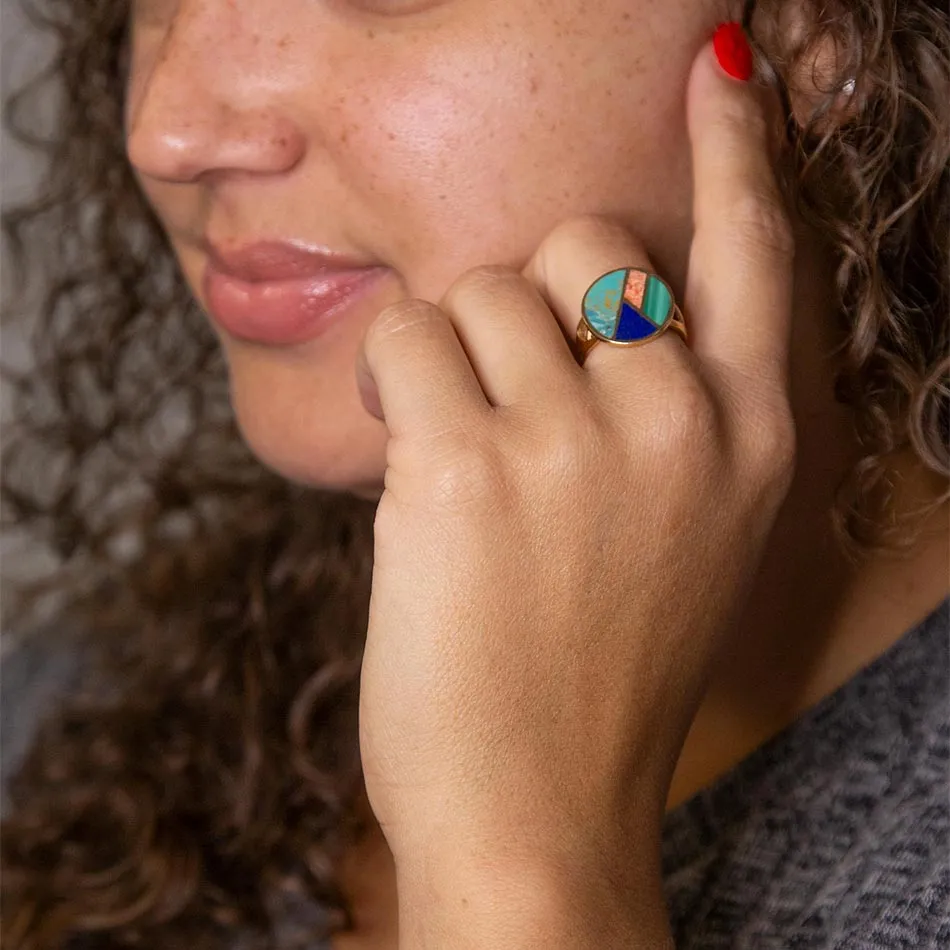 Art Deco Colorful Inlay Golden Ring sold by Barse product image thumbnail 4