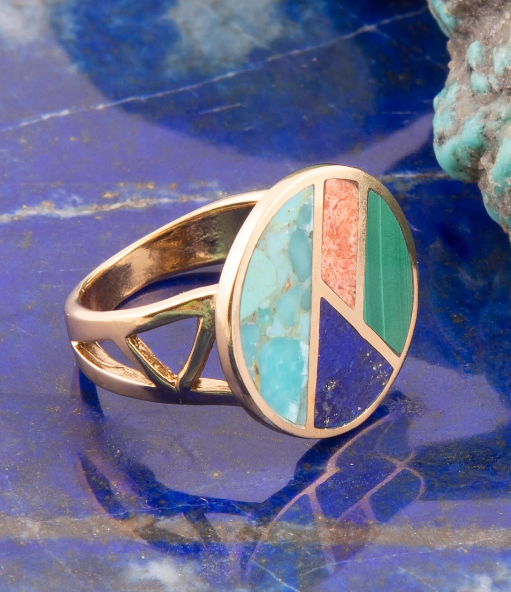 Art Deco Colorful Inlay Golden Ring sold by Barse product image thumbnail 2