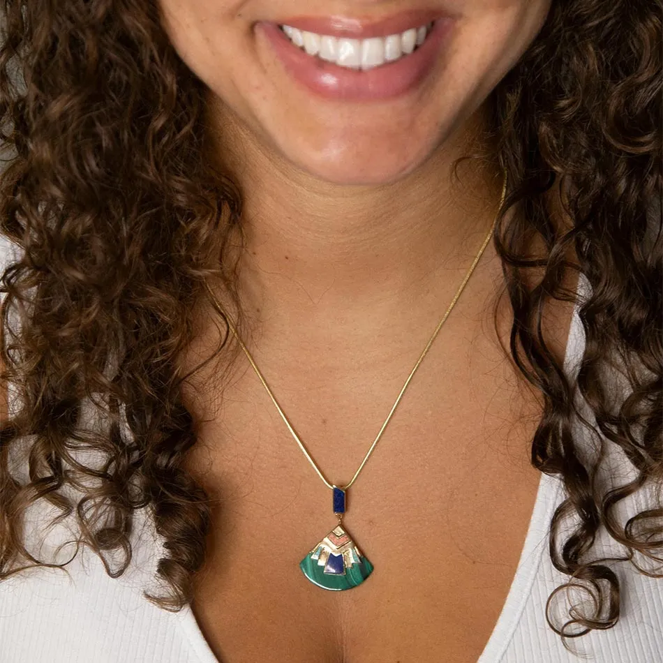 Art Deco Colorful Inlay Golden Pendant Necklace sold by Barse product image thumbnail 2