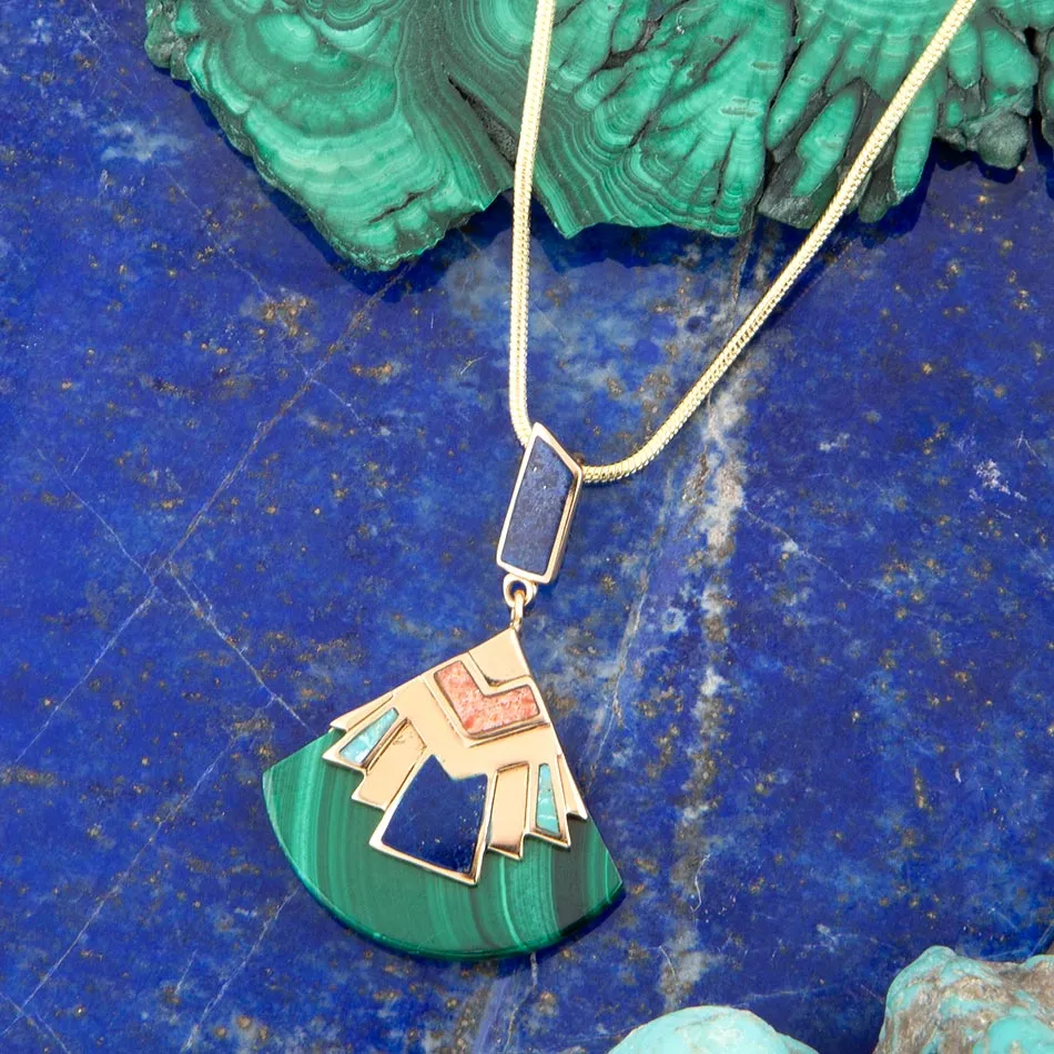 Art Deco Colorful Inlay Golden Pendant Necklace sold by Barse product image thumbnail 3