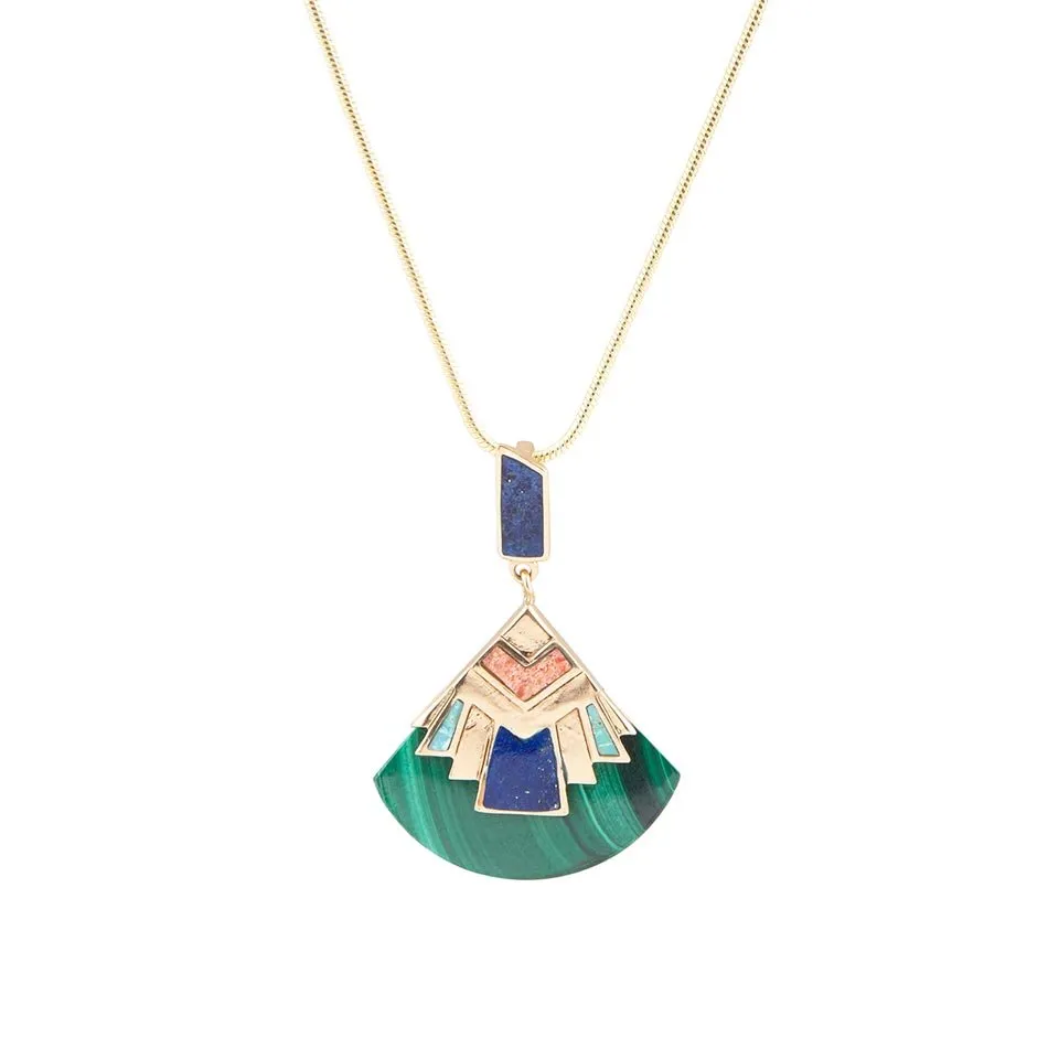 Art Deco Colorful Inlay Golden Pendant Necklace sold by Barse