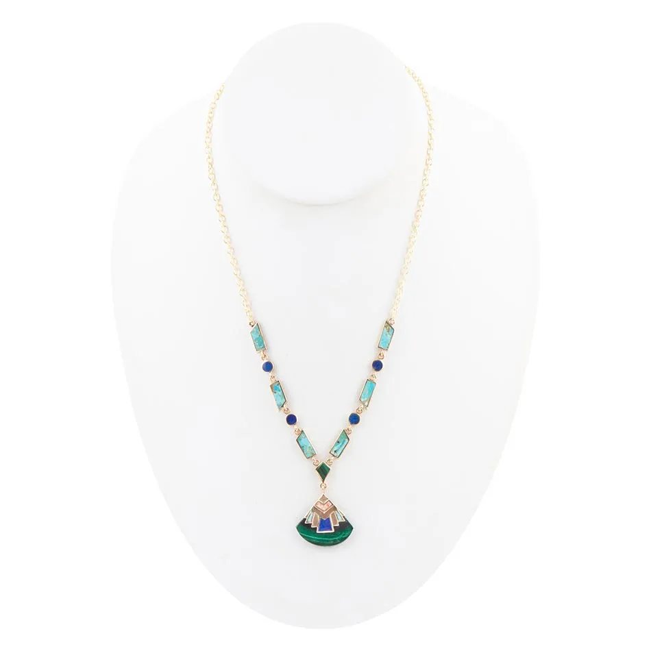 Art Deco Colorful Inlay Golden Necklace sold by Barse product image thumbnail 4