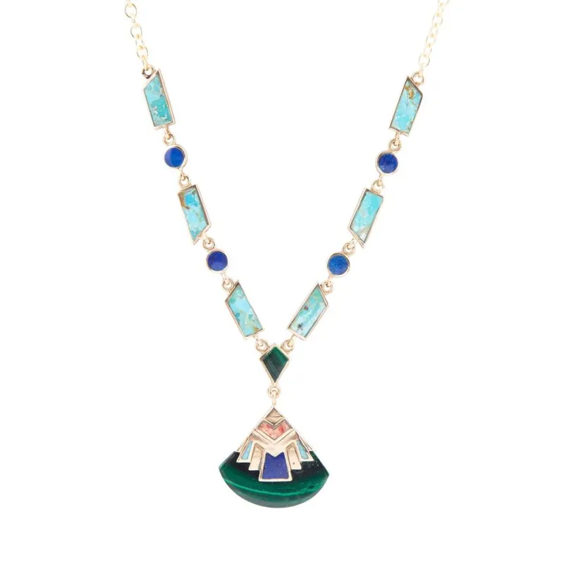 Art Deco Colorful Inlay Golden Necklace sold by Barse