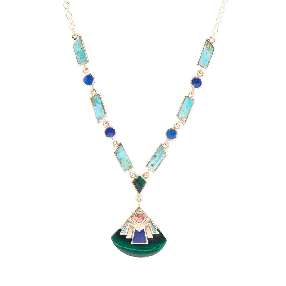 Art Deco Colorful Inlay Golden Necklace sold by Barse