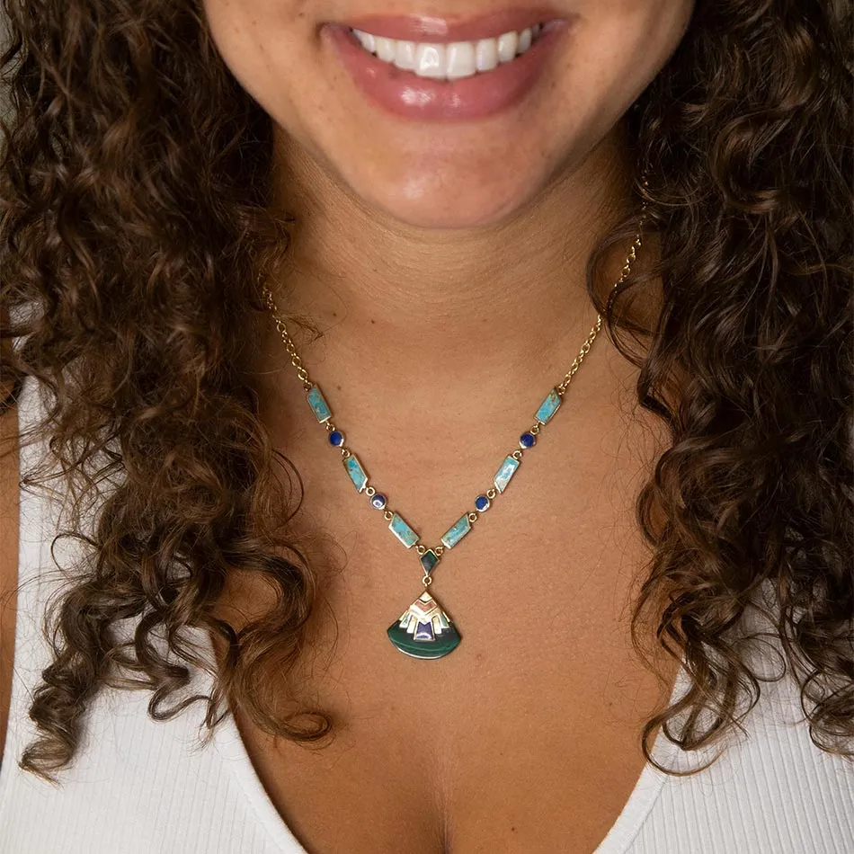 Art Deco Colorful Inlay Golden Necklace sold by Barse product image thumbnail 2