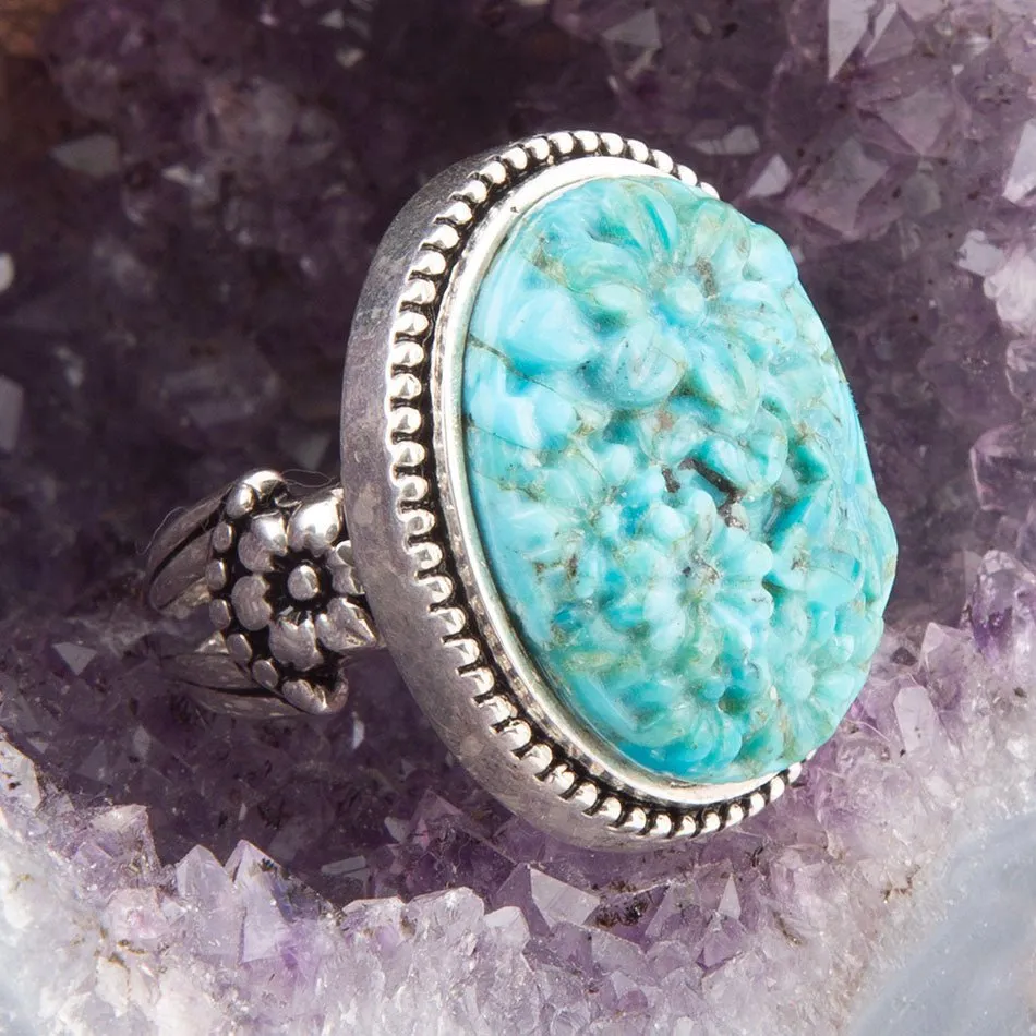 Carved Blue Turquoise and Sterling Silver Cocktail Ring sold by Barse product image thumbnail 4