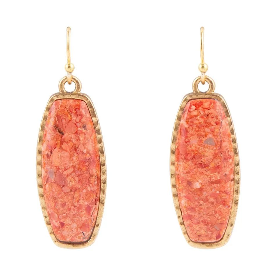 Odyssey Long Orange Sponge Coral Golden Statement Earrings sold by Barse