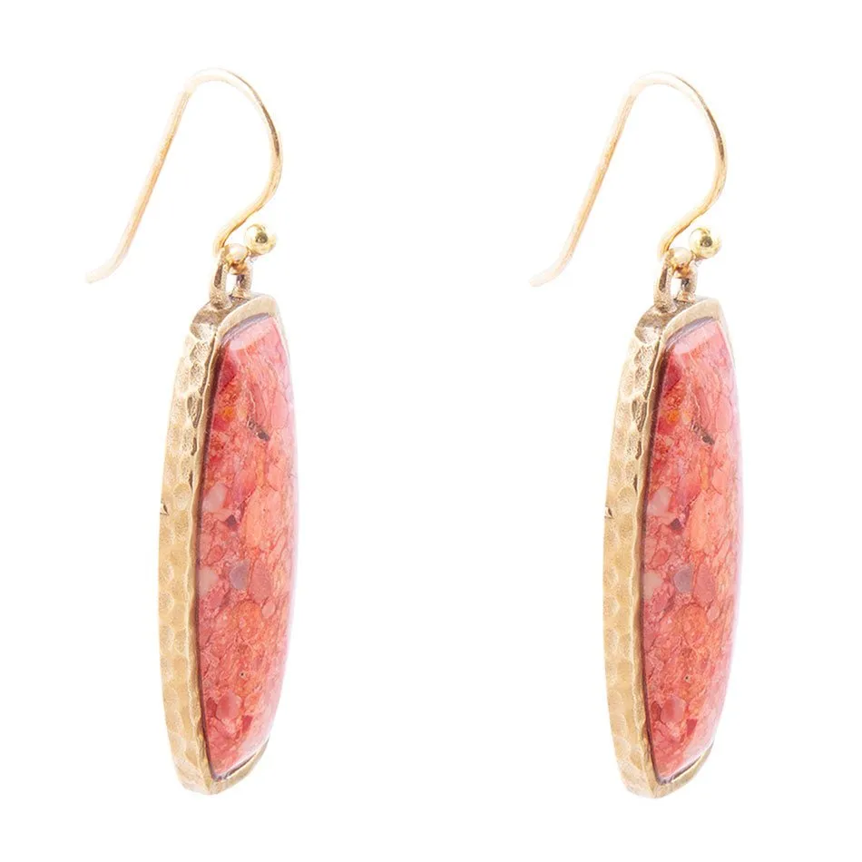 Odyssey Long Orange Sponge Coral Golden Statement Earrings sold by Barse product image thumbnail 3