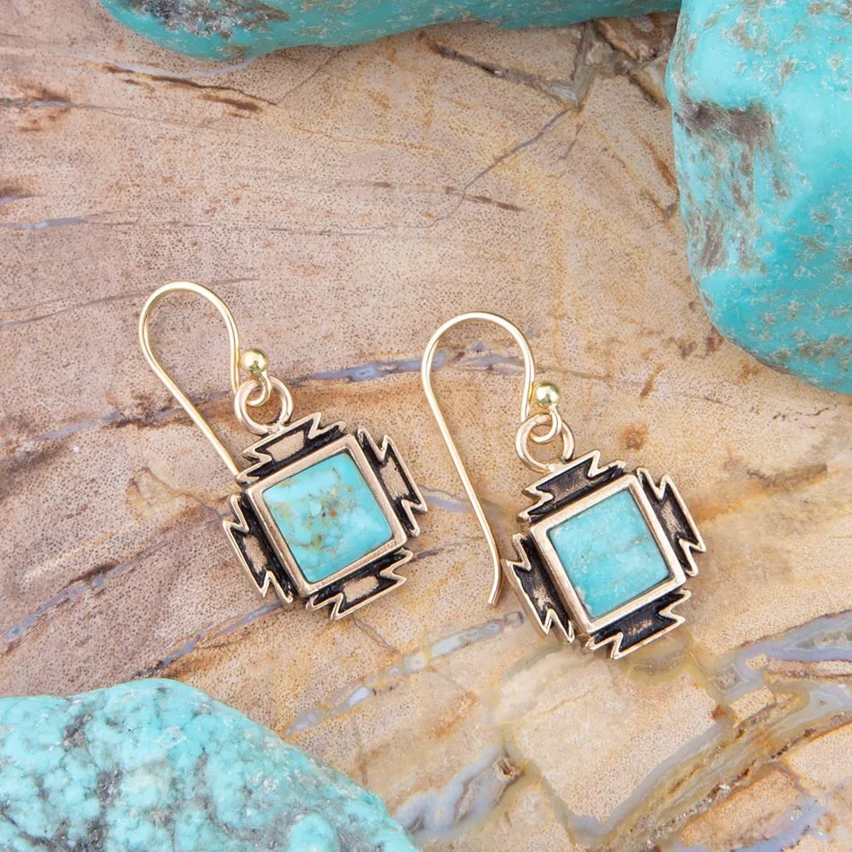 Blue Turquoise Golden Aztec Earrings sold by Barse product image thumbnail 2
