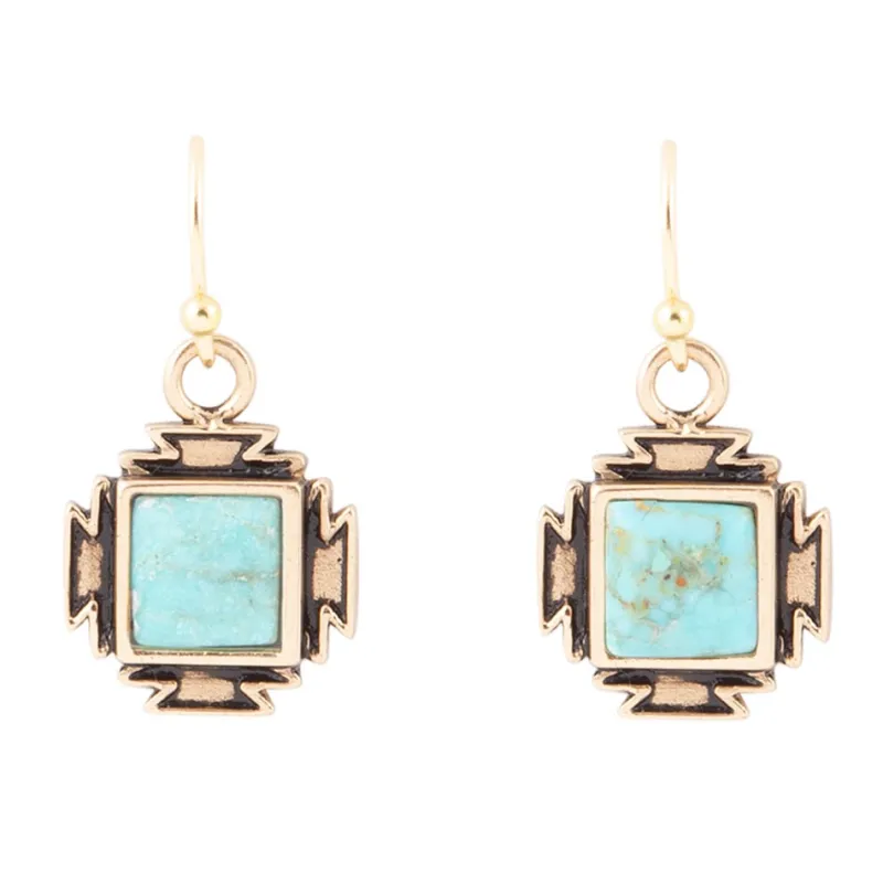 Blue Turquoise Golden Aztec Earrings sold by Barse