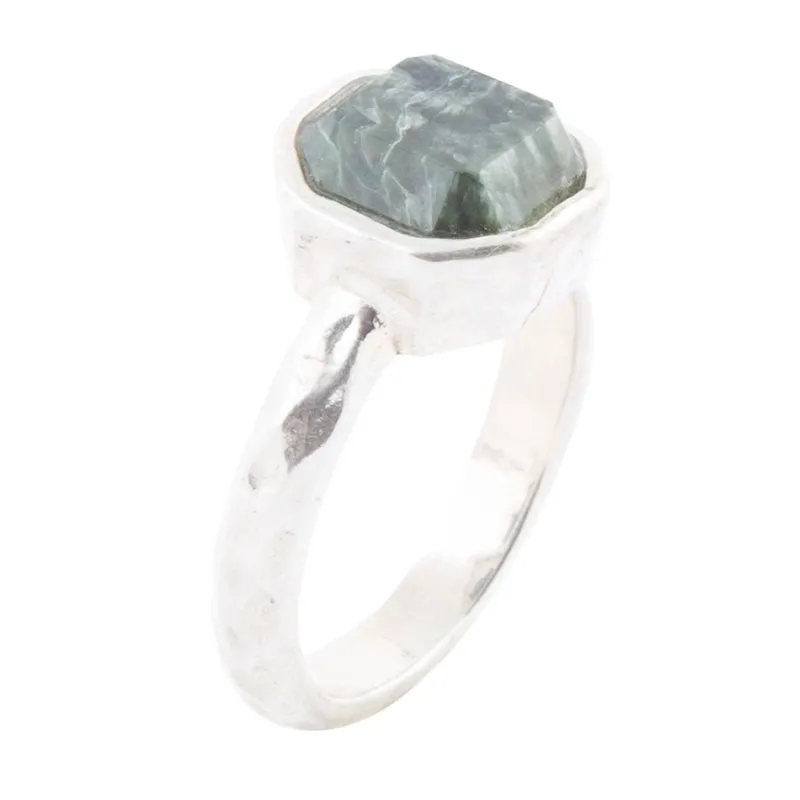 Hammered Green Seraphinite Sterling Silver Ring sold by Barse