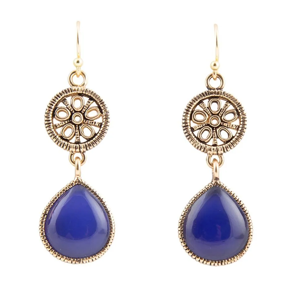 Lace Blue Agate Drop Golden Earrings sold by Barse