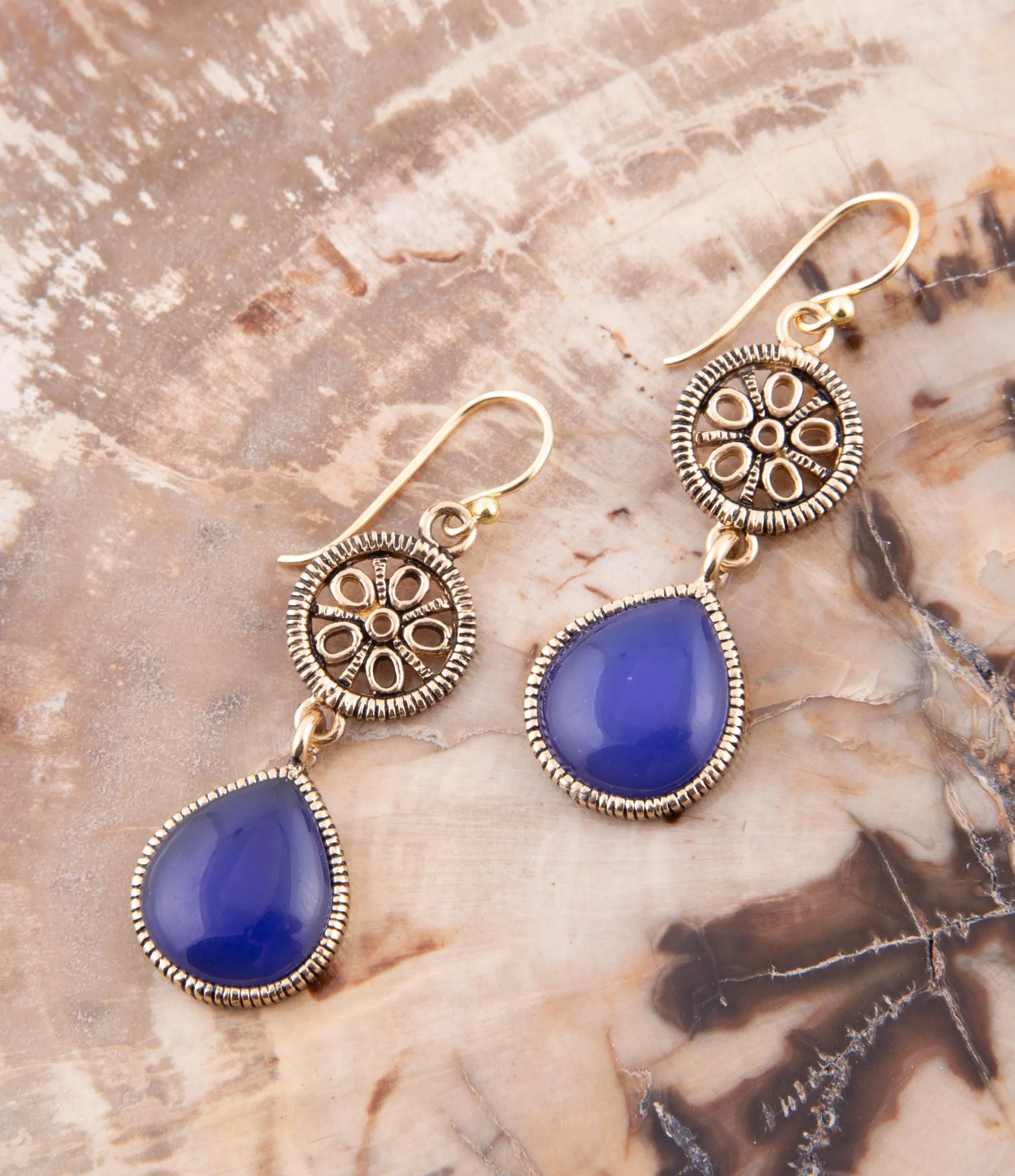 Lace Blue Agate Drop Golden Earrings sold by Barse product image thumbnail 2