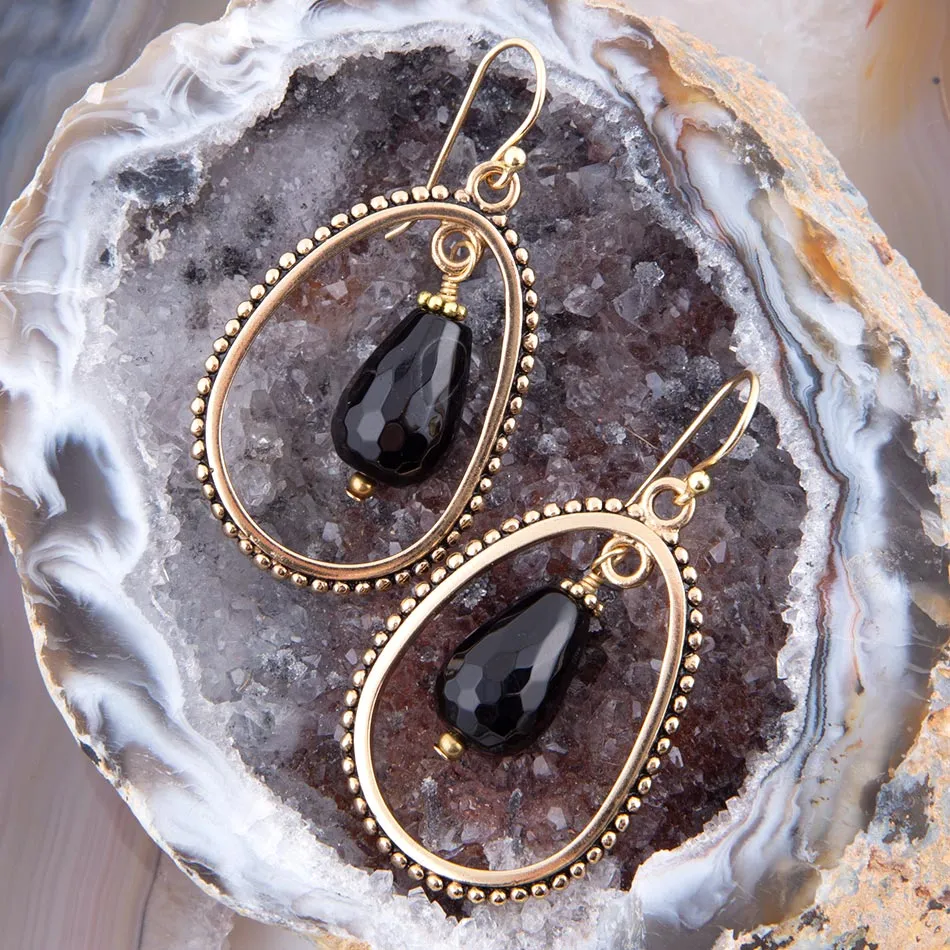 Inline Black Onyx Drop Golden Earrings sold by Barse product image thumbnail 3