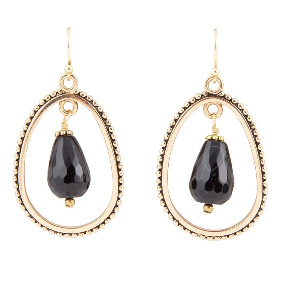Inline Black Onyx Drop Golden Earrings sold by Barse