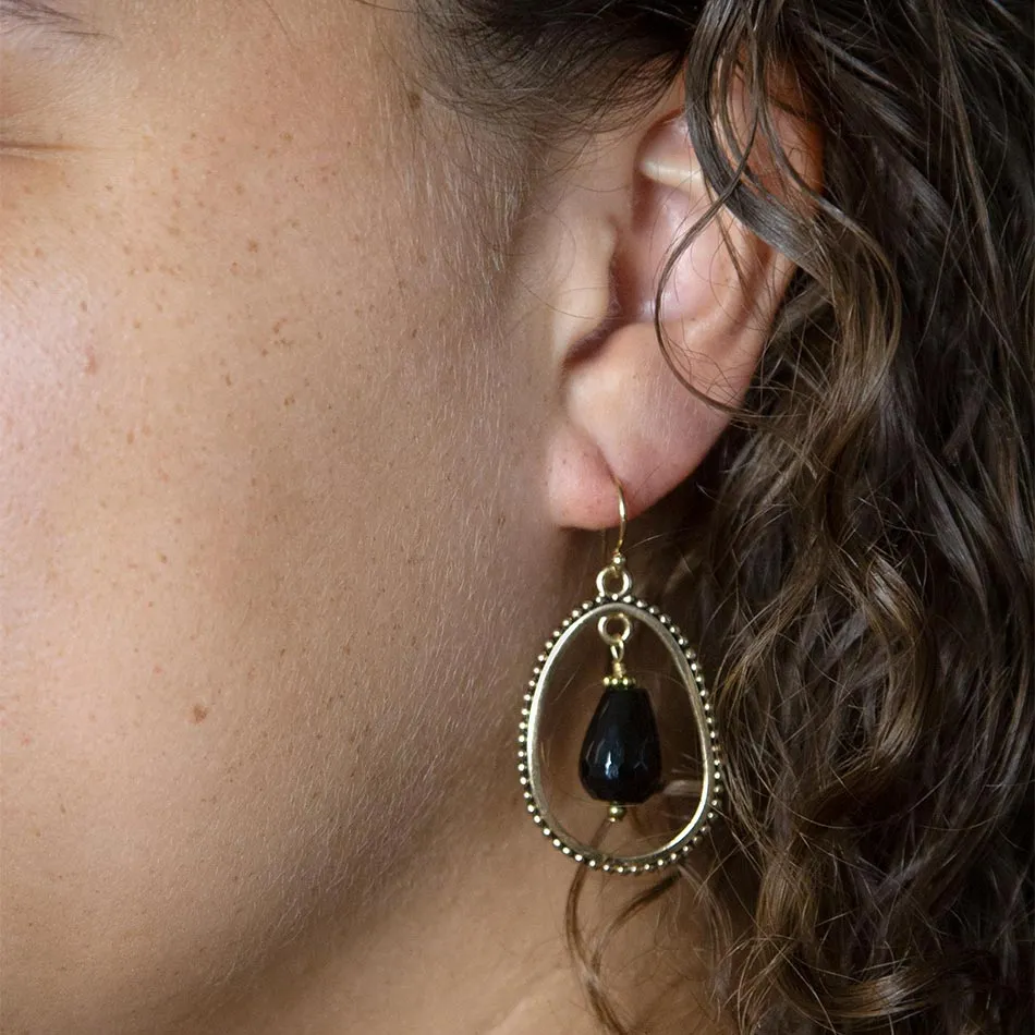 Inline Black Onyx Drop Golden Earrings sold by Barse product image thumbnail 2