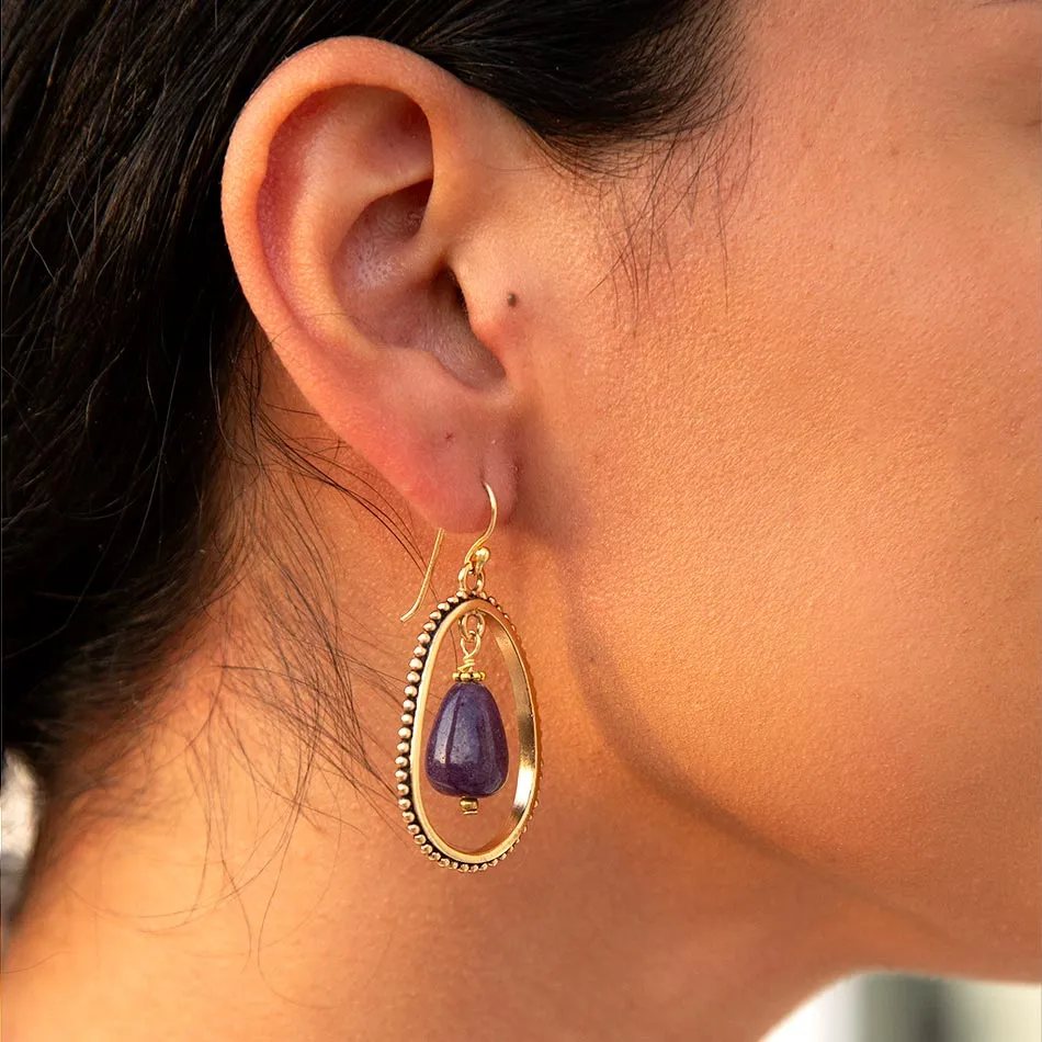 Inline Purple Jade Drop Golden Earrings sold by Barse product image thumbnail 3