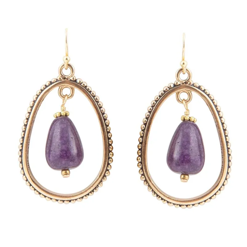 Inline Purple Jade Drop Golden Earrings sold by Barse
