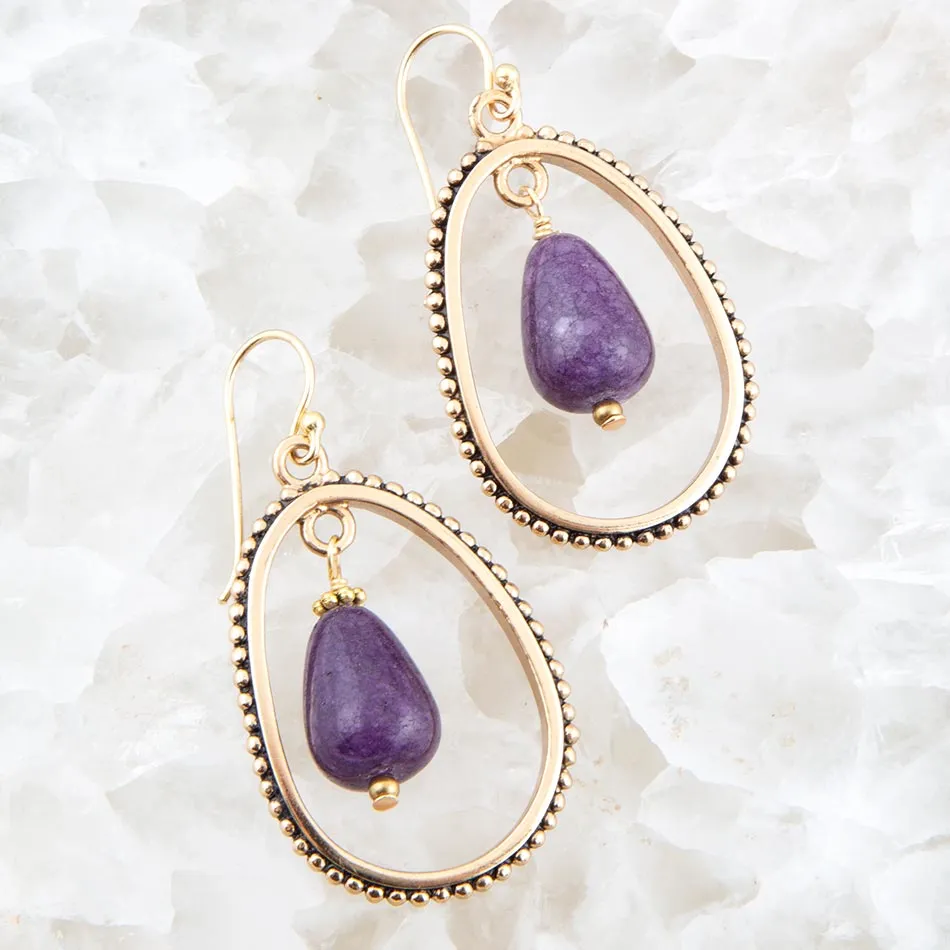 Inline Purple Jade Drop Golden Earrings sold by Barse product image thumbnail 4