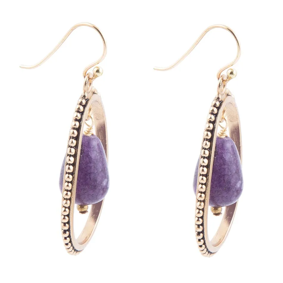 Inline Purple Jade Drop Golden Earrings sold by Barse product image thumbnail 5