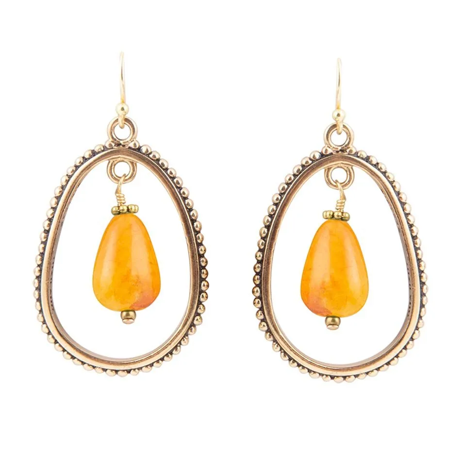 Inline Orange Jade Drop Golden Earrings sold by Barse