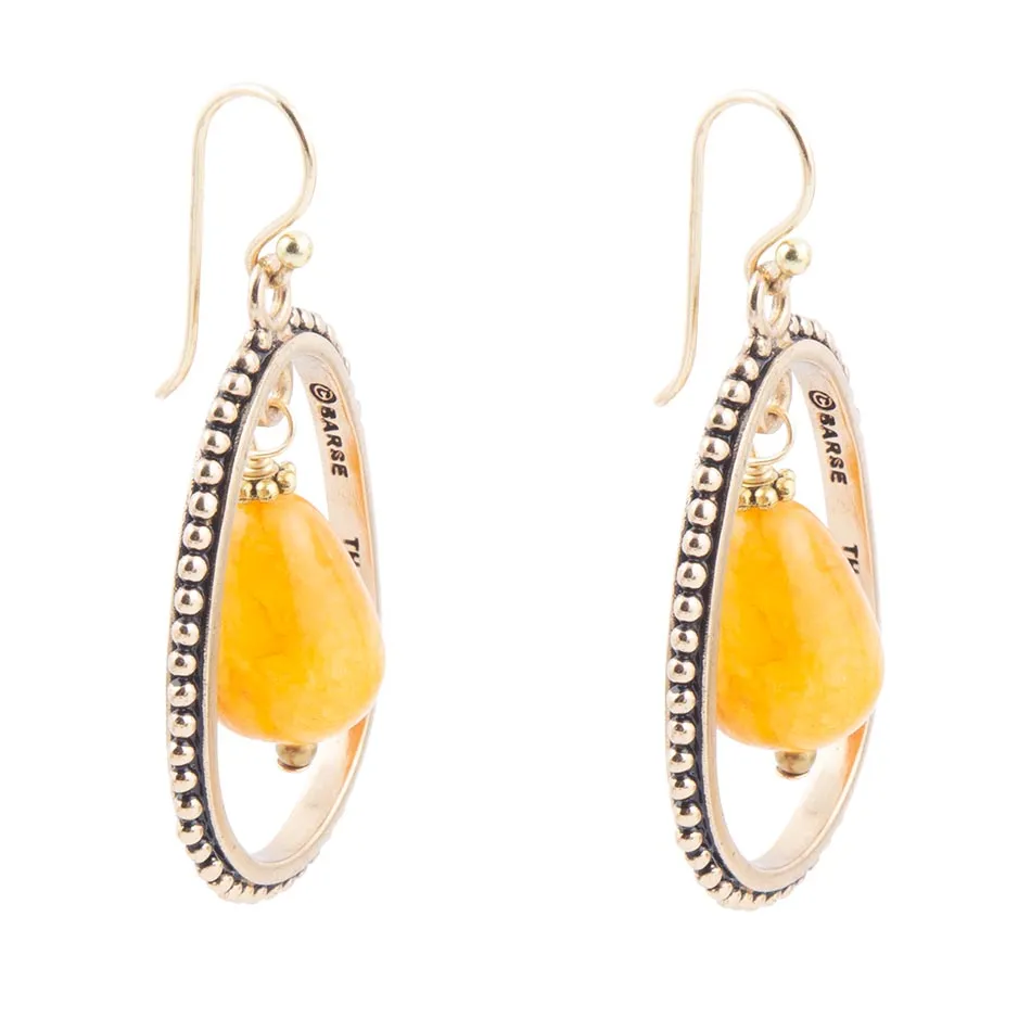 Inline Orange Jade Drop Golden Earrings sold by Barse product image thumbnail 5