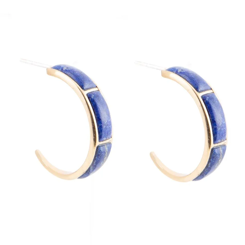 Mila Blue Lapis Hoop Golden Earrings sold by Barse product image thumbnail 3
