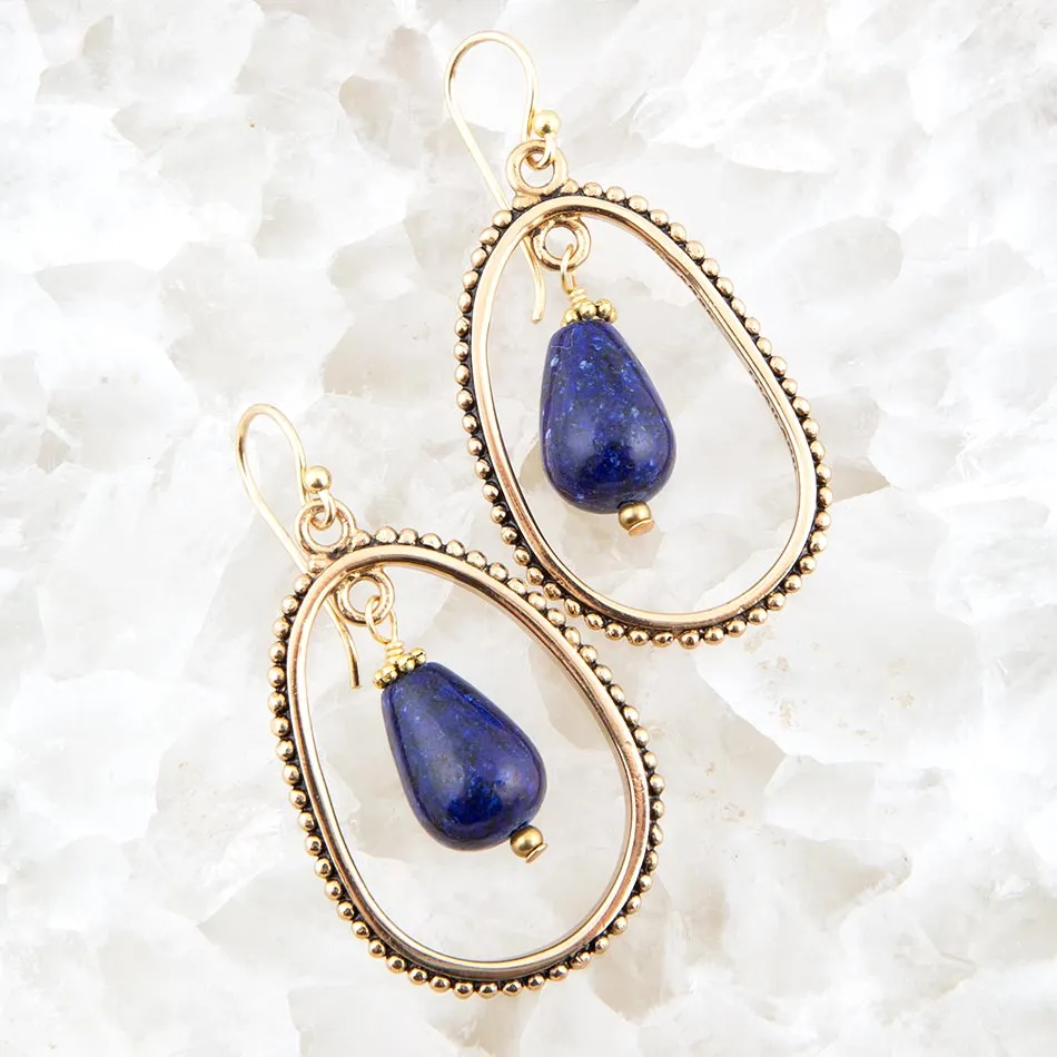 Inline Blue Lapis Drop Golden Earrings sold by Barse product image thumbnail 3