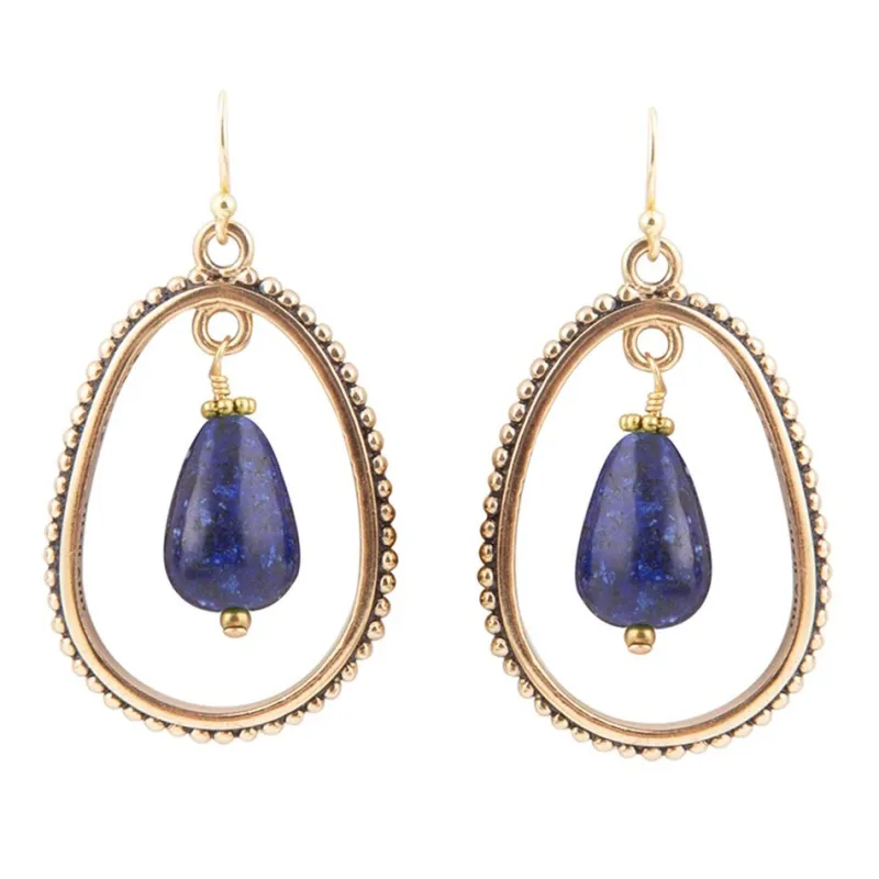 Inline Blue Lapis Drop Golden Earrings sold by Barse