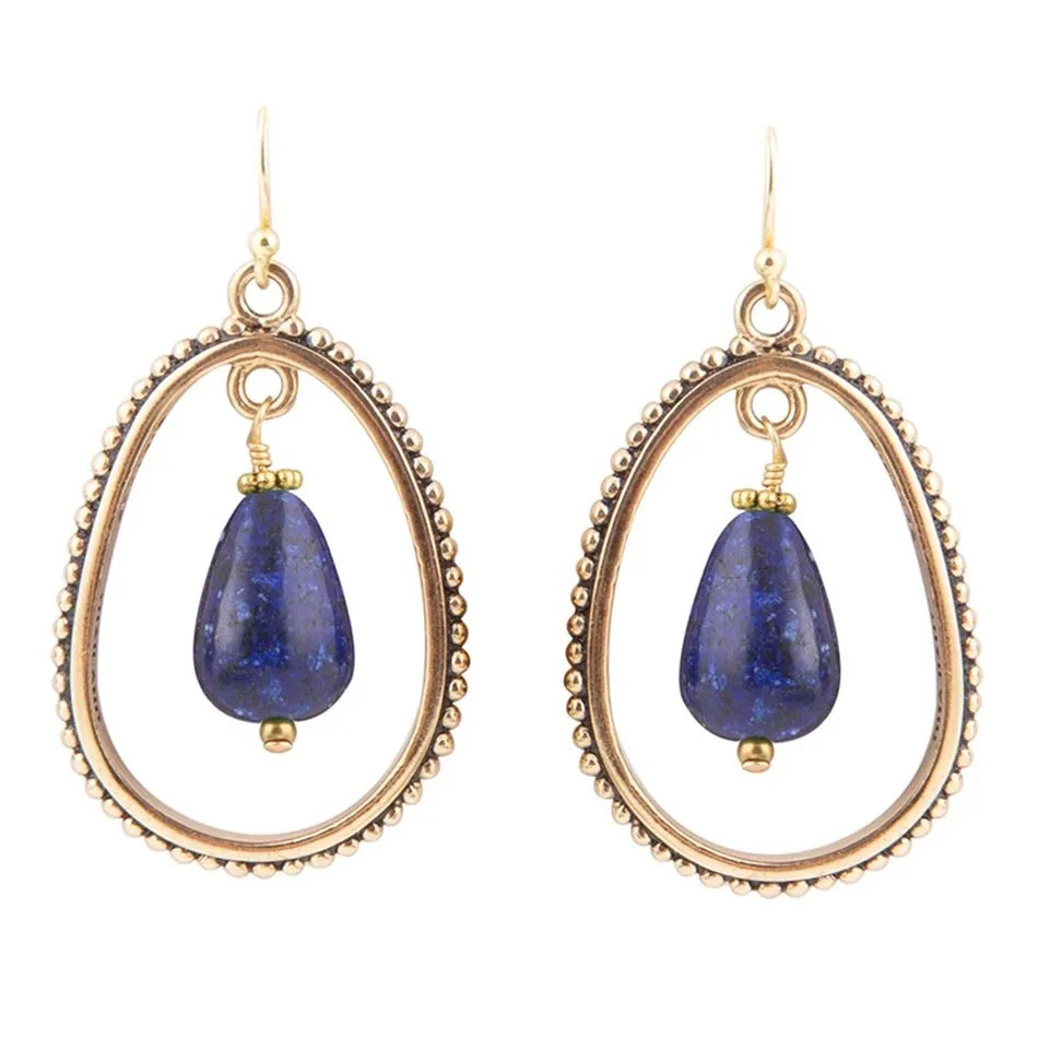 Inline Blue Lapis Drop Golden Earrings sold by Barse