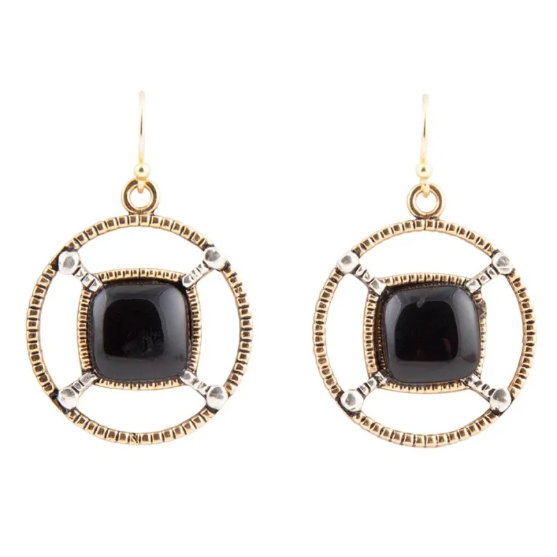 Black Onyx Mixed Metal Drop Earrings sold by Barse