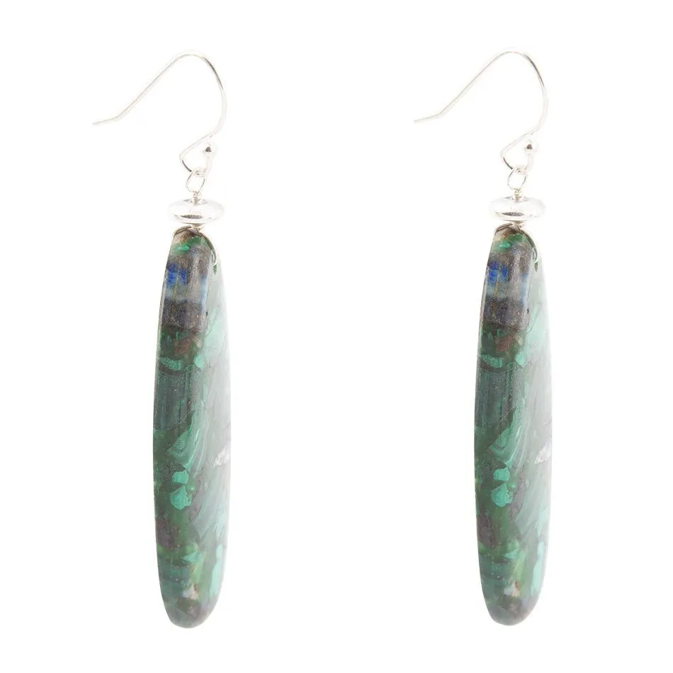 Blue Green Azurite Matrix Statement Sterling Silver Drop Earrings sold by Barse product image thumbnail 4