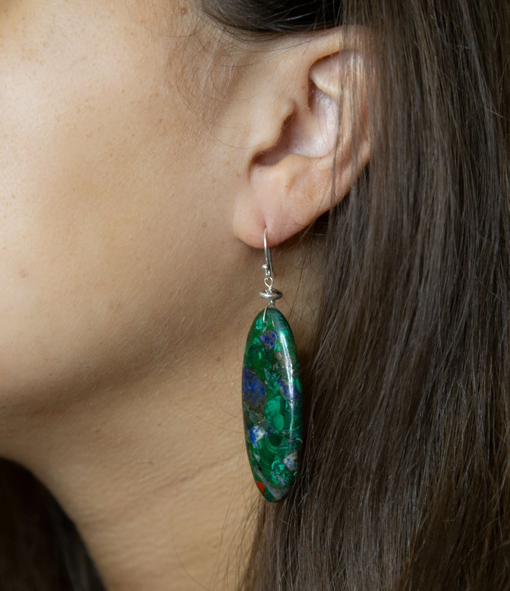 Blue Green Azurite Matrix Statement Sterling Silver Drop Earrings sold by Barse product image thumbnail 2