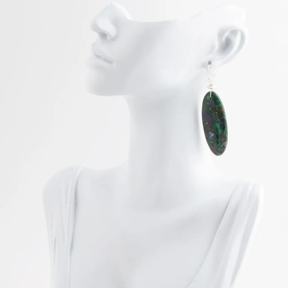 Blue Green Azurite Matrix Statement Sterling Silver Drop Earrings sold by Barse product image thumbnail 3