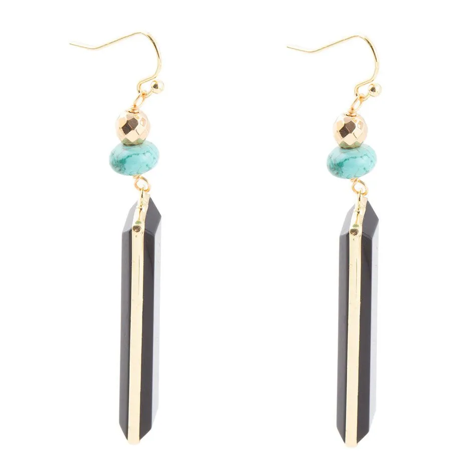 Jett Black Onyx Linear Golden Drop Earrings sold by Barse product image thumbnail 5