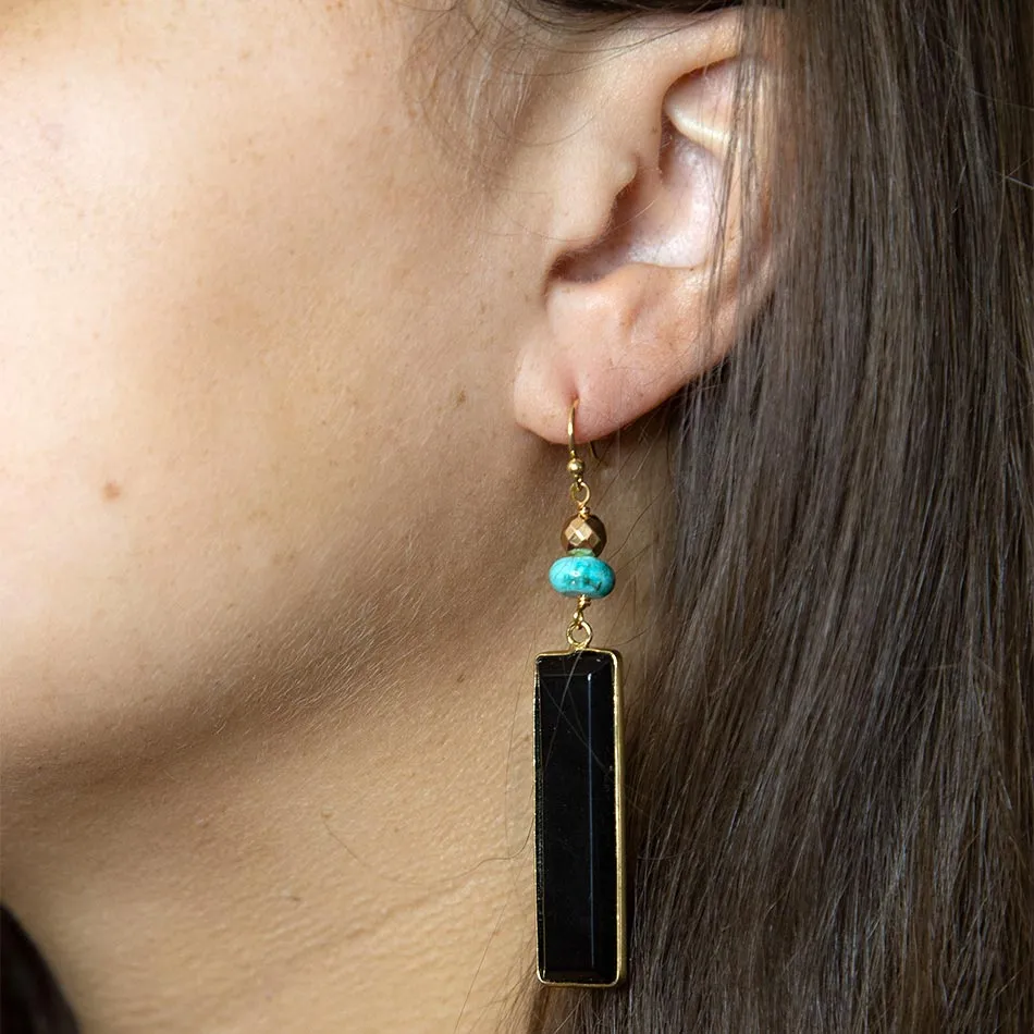 Jett Black Onyx Linear Golden Drop Earrings sold by Barse product image thumbnail 2