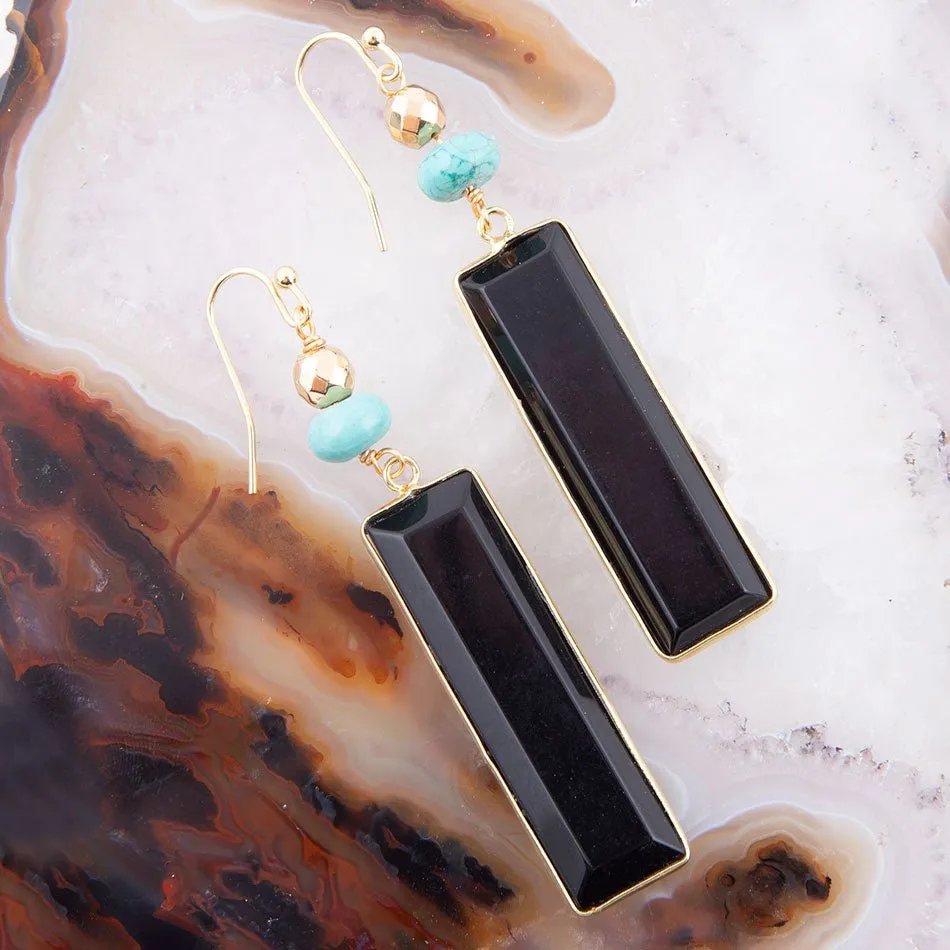 Jett Black Onyx Linear Golden Drop Earrings sold by Barse product image thumbnail 4
