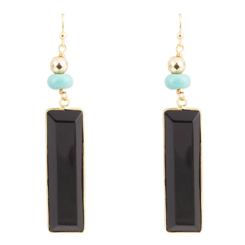 Jett Black Onyx Linear Golden Drop Earrings sold by Barse