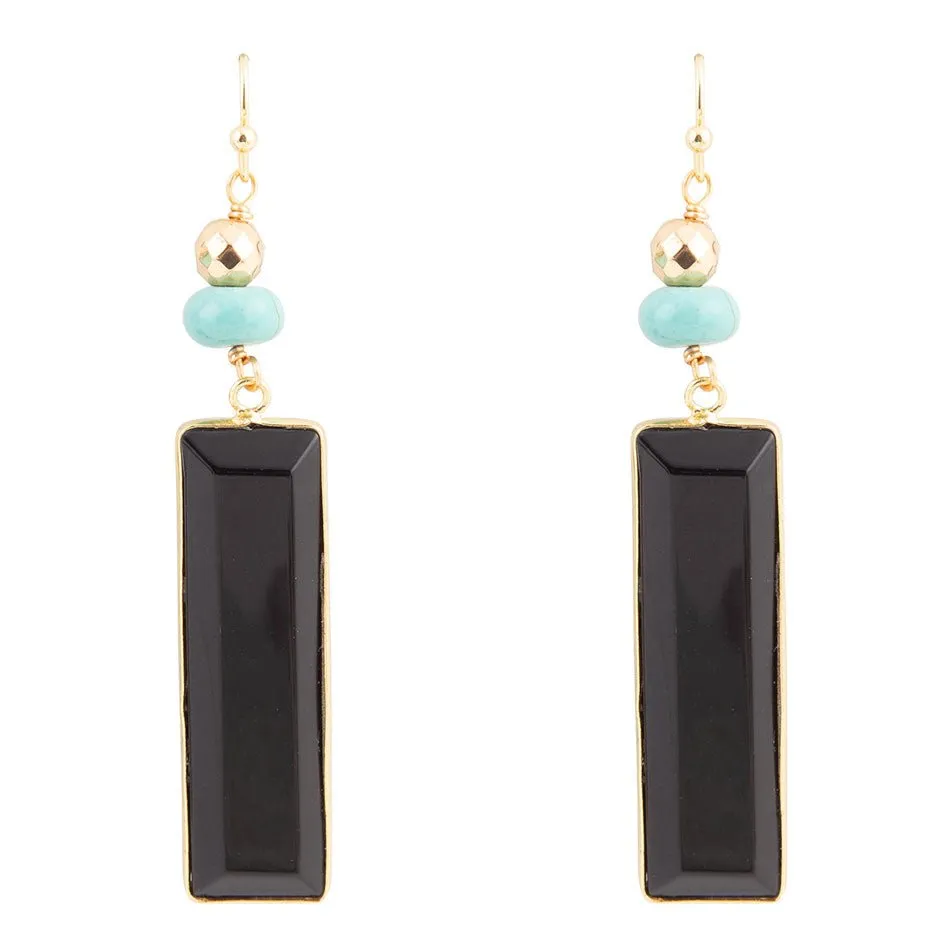 Jett Black Onyx Linear Golden Drop Earrings sold by Barse