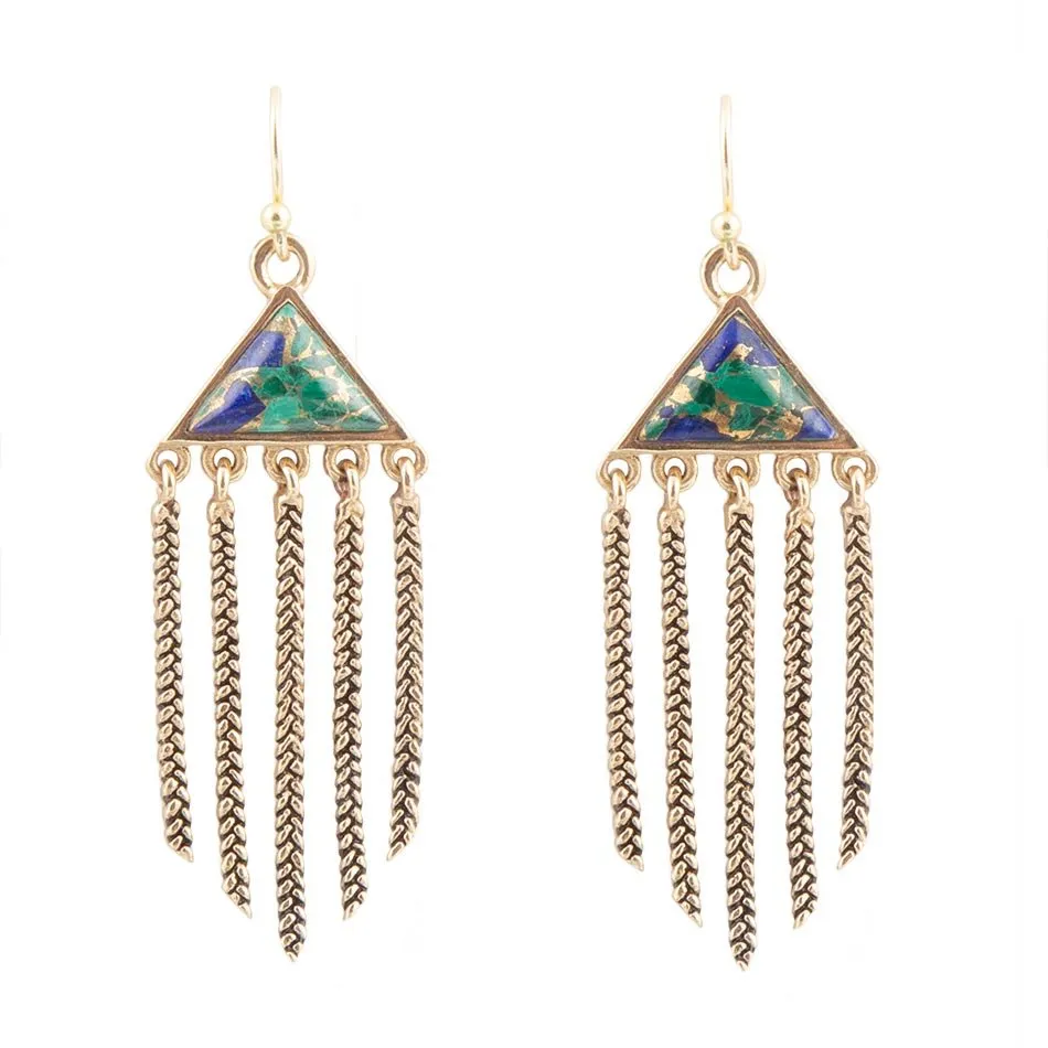 Blue Azurite Matrix Chandelier Golden Earrings sold by Barse