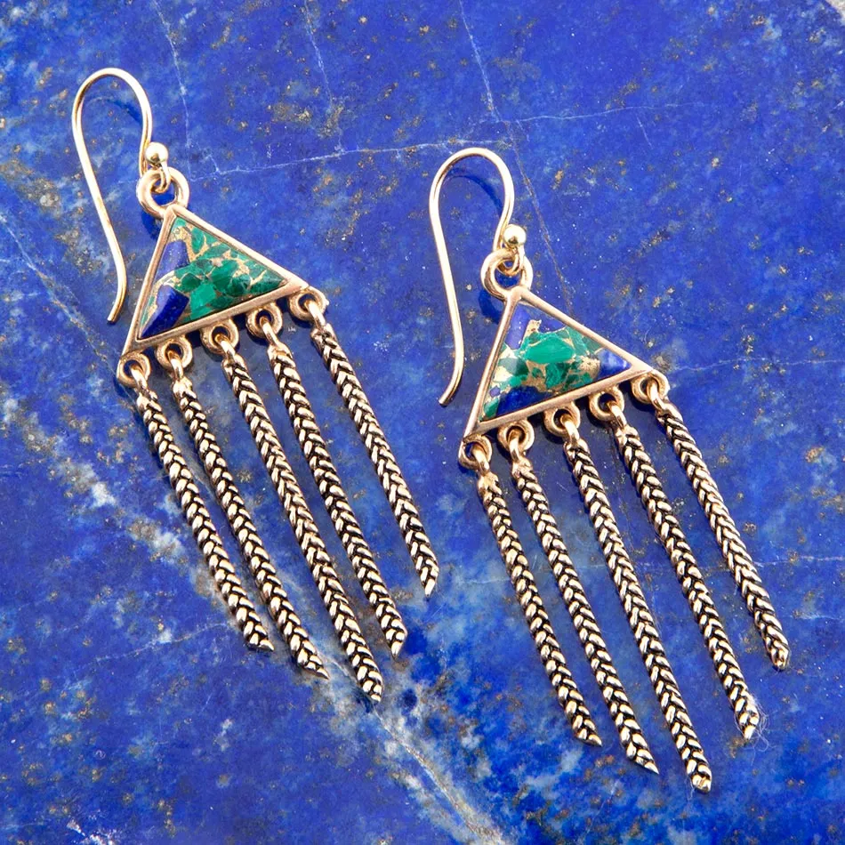 Blue Azurite Matrix Chandelier Golden Earrings sold by Barse product image thumbnail 3
