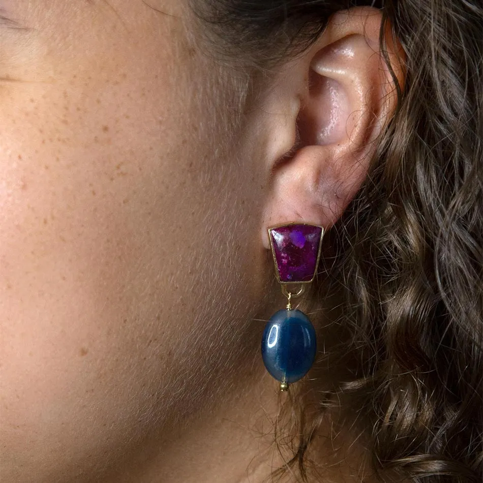 Purple Turquoise Indigo Golden Clip Earrings sold by Barse product image thumbnail 2