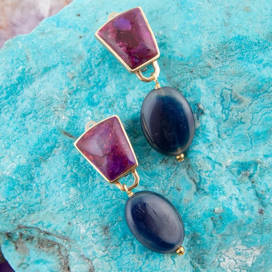 Purple Turquoise Indigo Golden Clip Earrings sold by Barse product image thumbnail 3