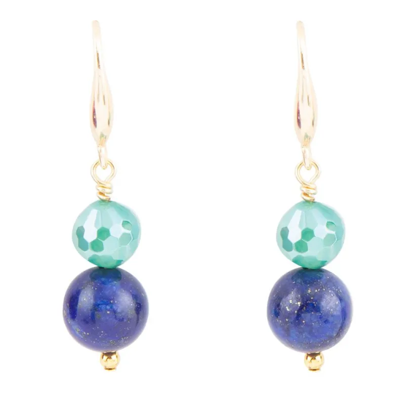 Dreamy Blue Lapis Green Golden Drop Earrings sold by Barse
