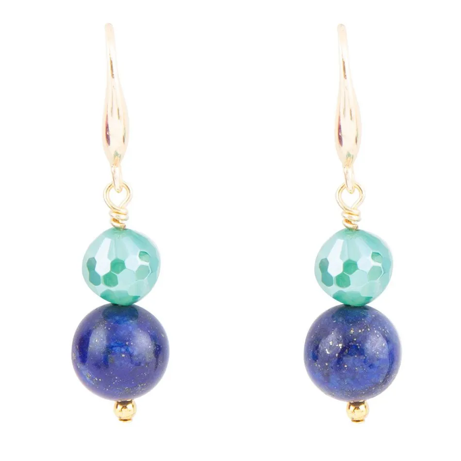 Dreamy Blue Lapis Green Golden Drop Earrings sold by Barse