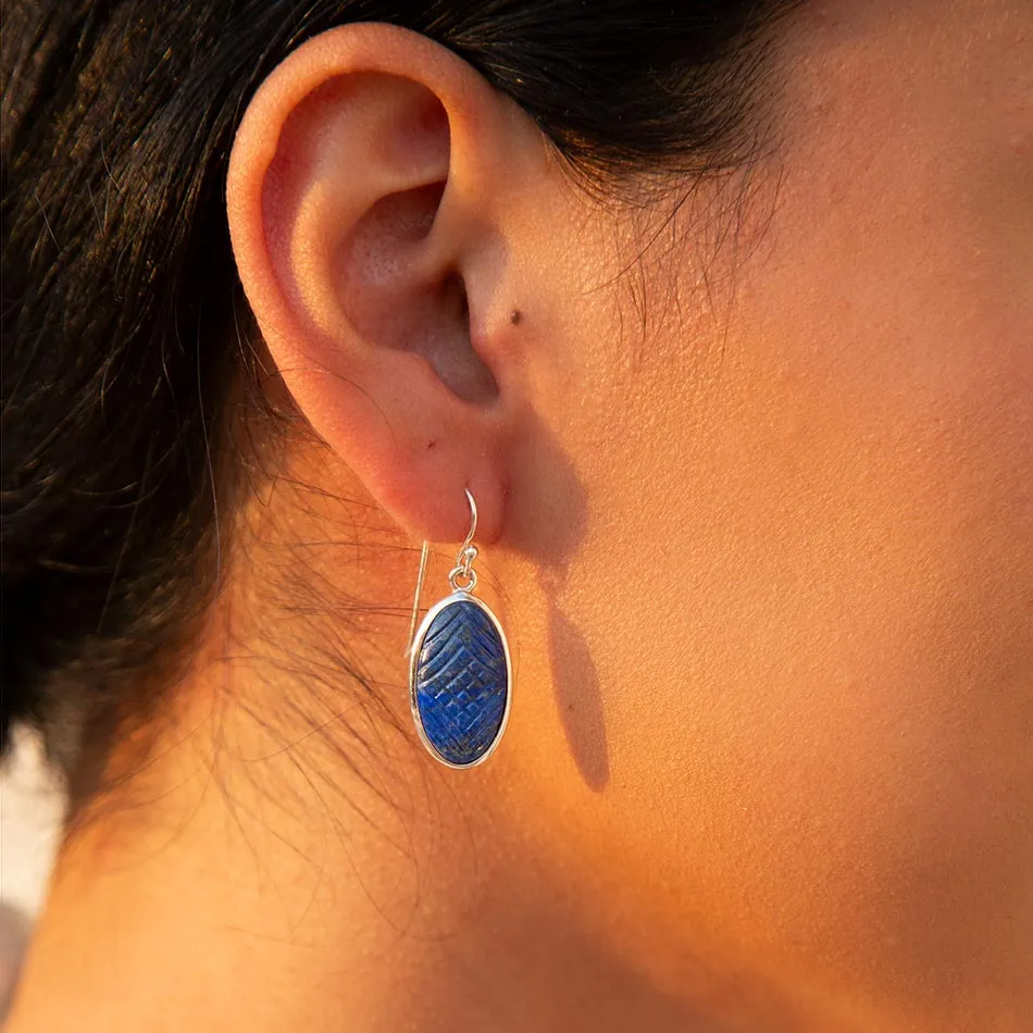 Carved Blue Lapis Sterling Silver Drop Earrings sold by Barse product image thumbnail 2