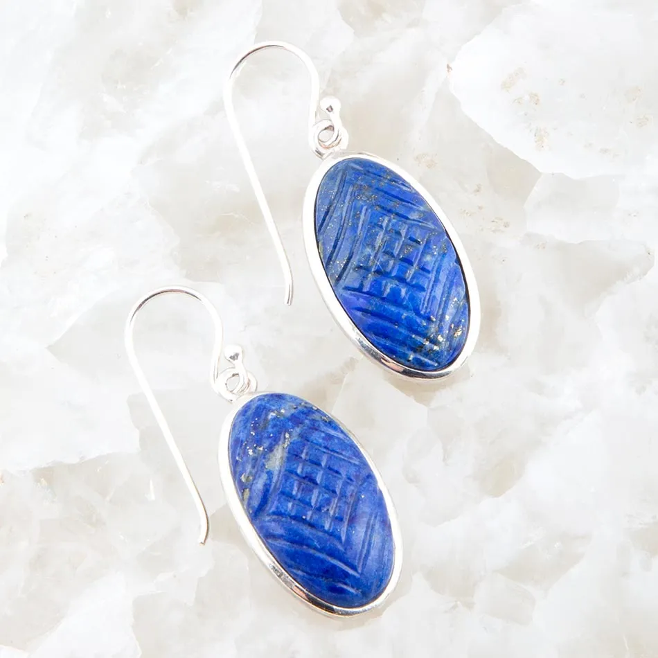 Carved Blue Lapis Sterling Silver Drop Earrings sold by Barse product image thumbnail 3