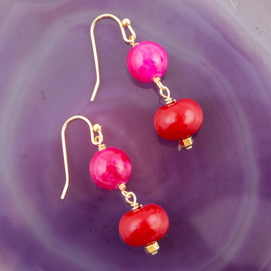 Jade Pink Fuchsia Sunset Red Golden Drop Earrings sold by Barse product image thumbnail 3
